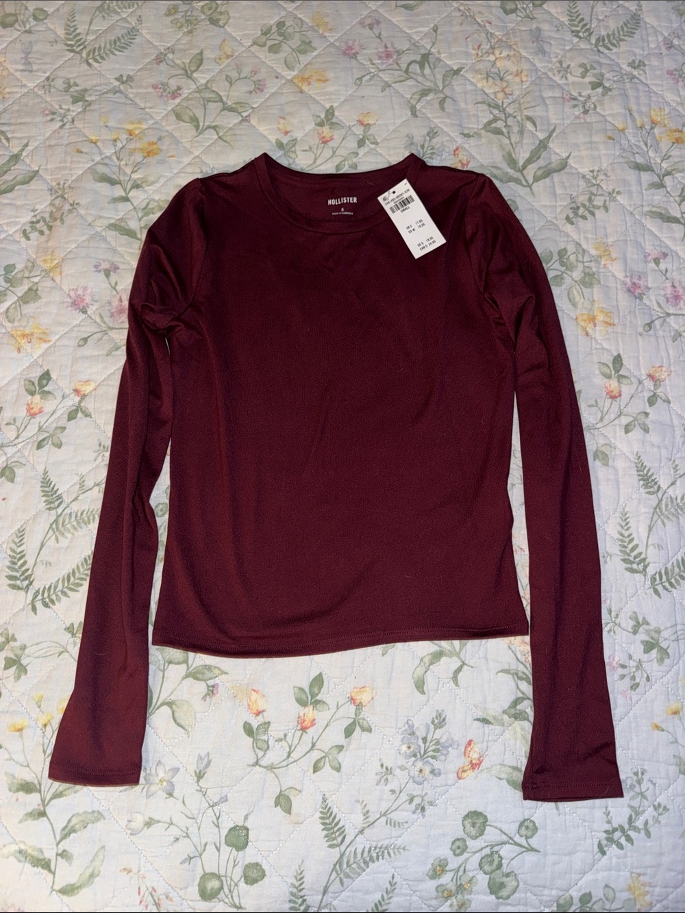 Hollister Long-Sleeve Crewneck Top in Deep Burgundy